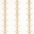 Acanthus Stripe wallpaper in gold on ivory by Schumacher, featuring a stylized acanthus motif in a vertical stripe pattern.