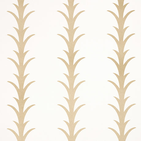 Acanthus Stripe wallpaper in gold on ivory by Schumacher, featuring a stylized acanthus motif in a vertical stripe pattern.