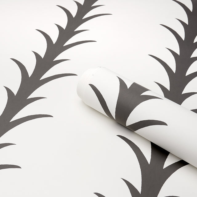 Acanthus Stripe Carbon on Ivory by Schumacher Modern Classic Wallpaper – 5014773