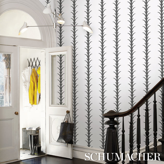Acanthus Stripe Carbon on Ivory by Schumacher Modern Classic Wallpaper – 5014773