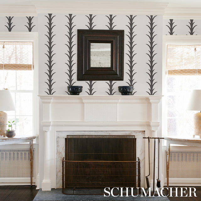Acanthus Stripe Carbon on Ivory by Schumacher Modern Classic Wallpaper – 5014773
