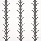 Acanthus Stripe wallpaper in carbon on ivory by Schumacher, featuring a stylized acanthus leaf stripe pattern in a modern interior setting.