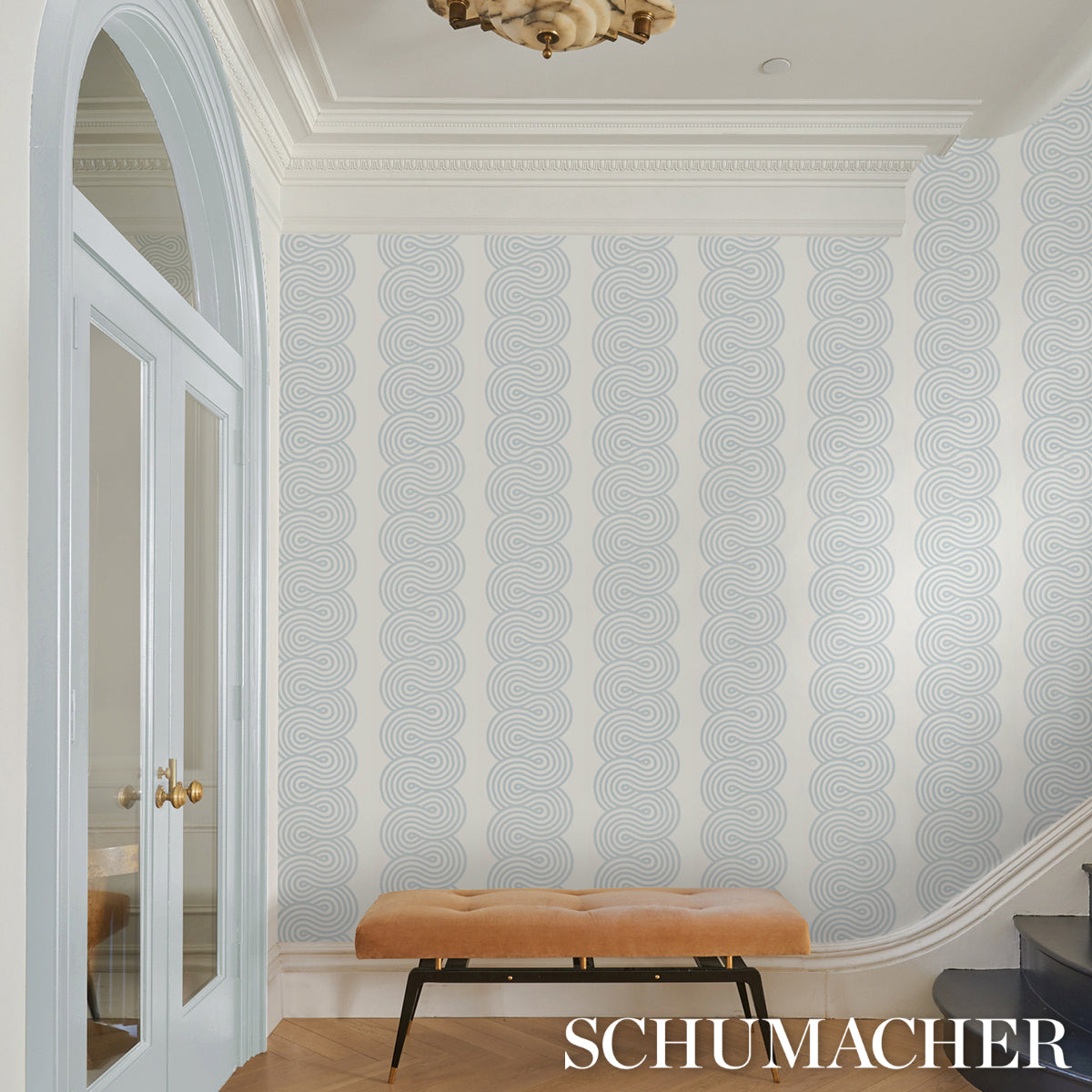 Giraldi Sky by Schumacher Modern Ribbon Stripe Wallpaper – Schumacher 5014791
