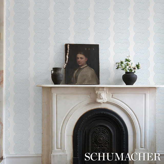 Giraldi Sky by Schumacher Modern Ribbon Stripe Wallpaper – Schumacher 5014791