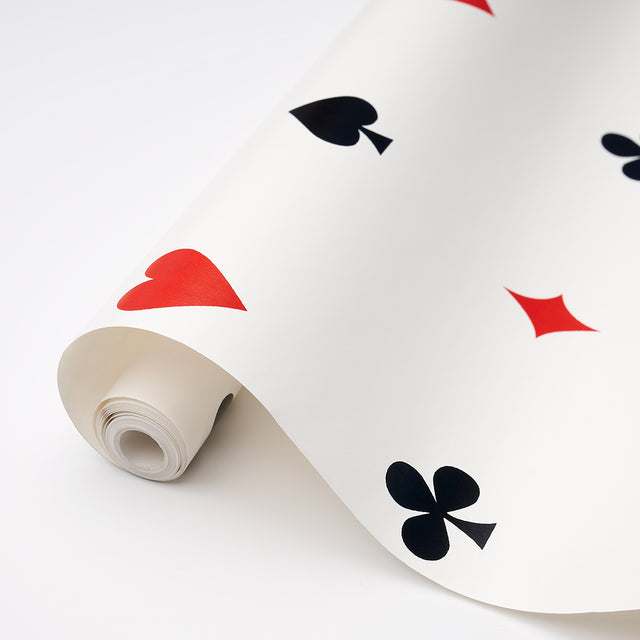 Le Joueur Rouge et Noir by Schumacher Playful Card Motif Wallpaper – Schumacher 5014800