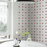 Le Joueur Rouge et Noir by Schumacher Playful Card Motif Wallpaper – Schumacher 5014800
