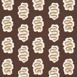 Amber and brown abstract snake motif wallpaper from Schumacher's REGINE collection, ELSA pattern, shown in a styled interior and close-up views.