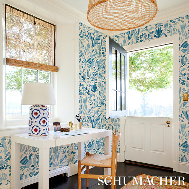 Canopy Blue Birds by Abel Macias Playful Blue Bird Wallpaper – Schumacher 5014830
