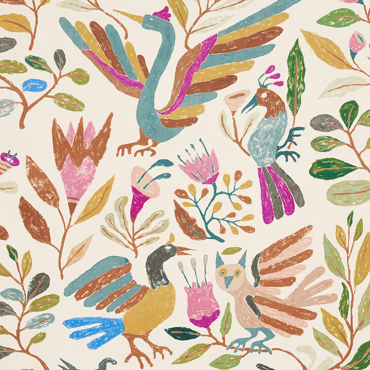 Canopy Multi Birds by Abel Macias Playful Birds and Florals Wallpaper – Schumacher 5014831