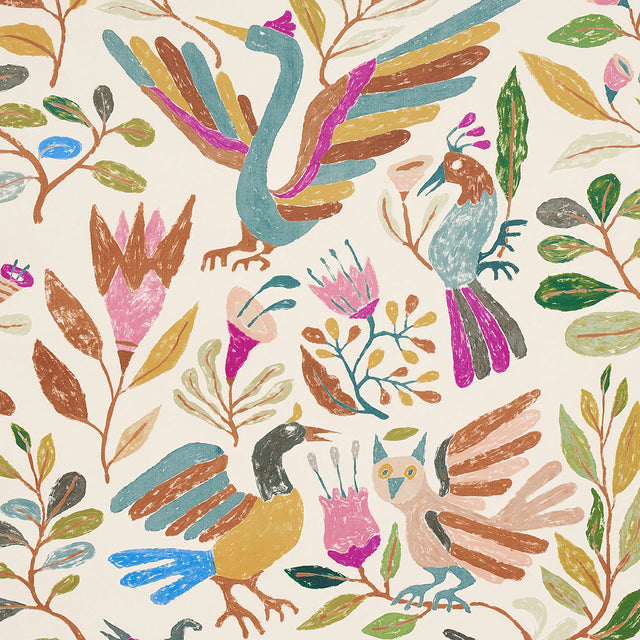 Canopy Multi Birds by Abel Macias Playful Birds and Florals Wallpaper – Schumacher 5014831