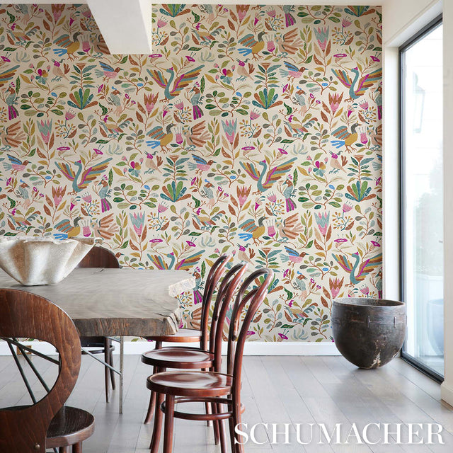 Canopy Multi Birds by Abel Macias Playful Birds and Florals Wallpaper – Schumacher 5014831