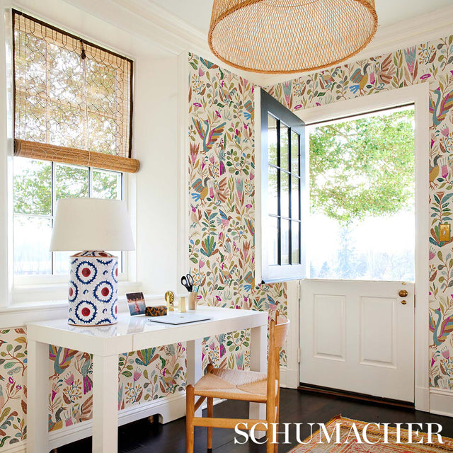 Canopy Multi Birds by Abel Macias Playful Birds and Florals Wallpaper – Schumacher 5014831