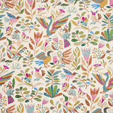 Canopy wallpaper in Multi Birds by Abel Macias for Schumacher, featuring playful birds and floral motifs inspired by Mexican embroidery.