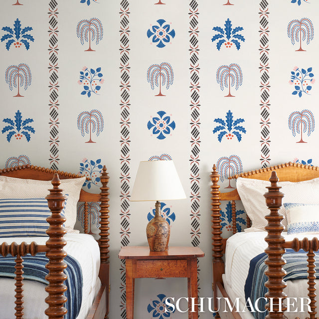 Willard House Stencil Blue by Schumacher Botanical Stripe Wallpaper – Schumacher 5014840