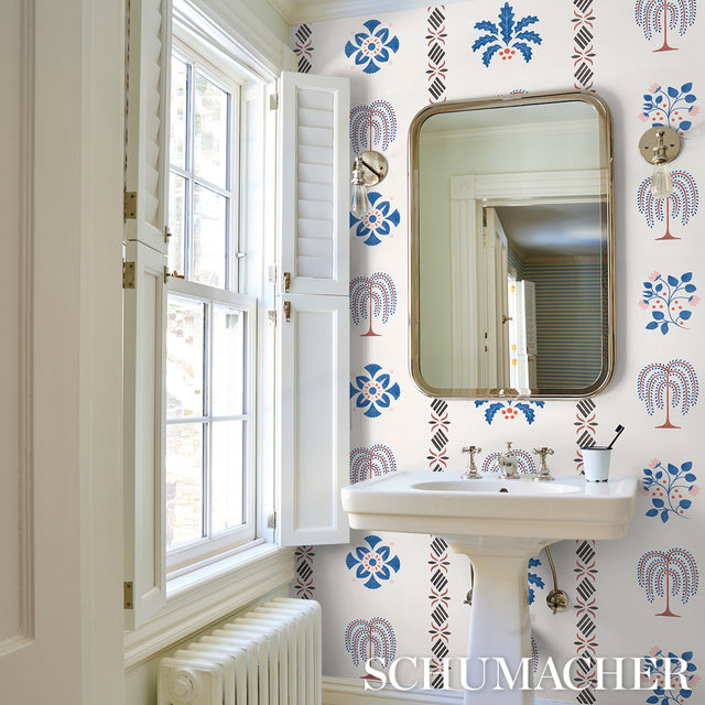 Willard House Stencil Blue by Schumacher Botanical Stripe Wallpaper – Schumacher 5014840