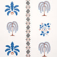 Willard House Stencil wallpaper in blue by Schumacher, featuring a charming botanical stripe and folk art-inspired motifs.