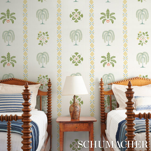 Willard House Stencil Green Botanical Stripe Wallpaper – Schumacher 5014841