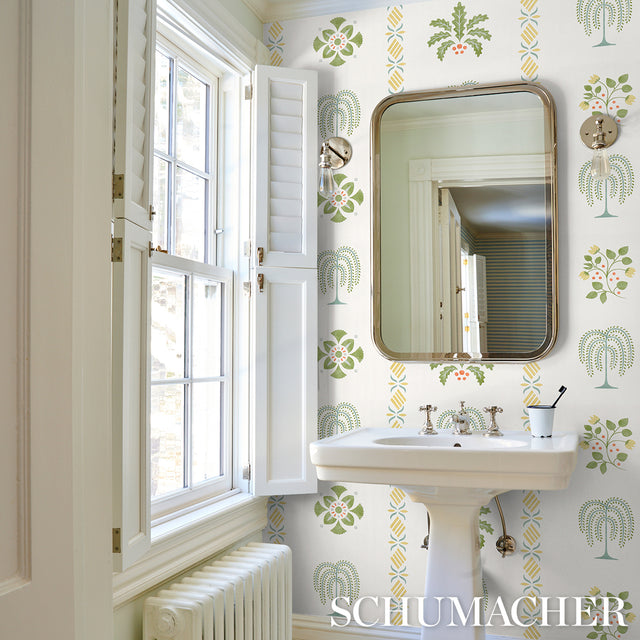 Willard House Stencil Green Botanical Stripe Wallpaper – Schumacher 5014841