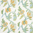 Indali citron and mineral wallpaper with twisted floral vines and embroidery-like linework on a white background.
