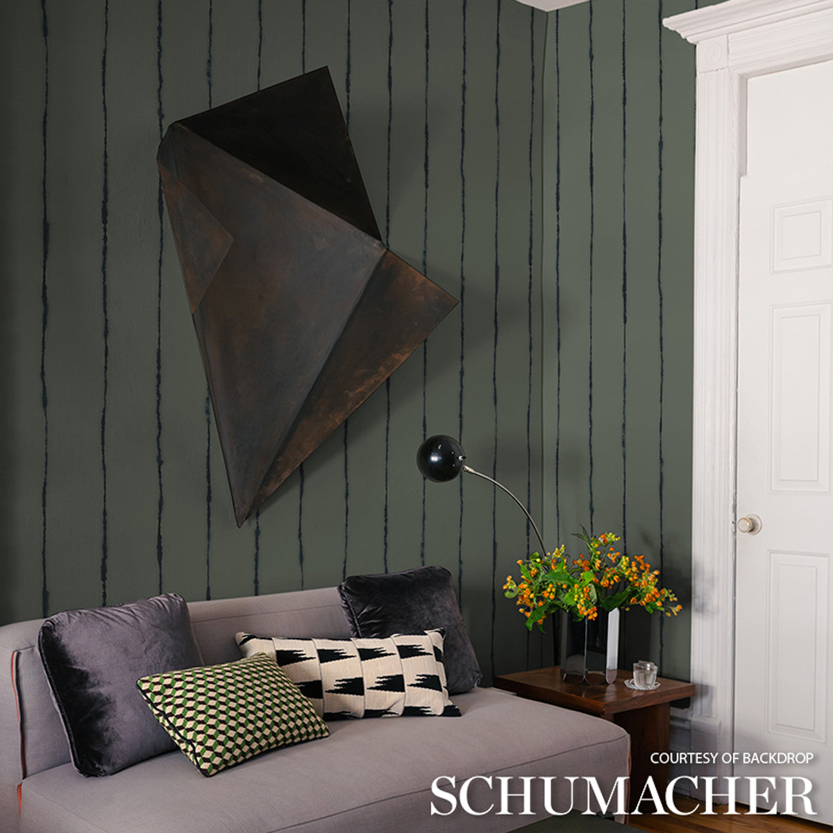 Ephemera Teal Gray by Backdrop Watercolor Stripe Wallpaper – Schumacher 5014872