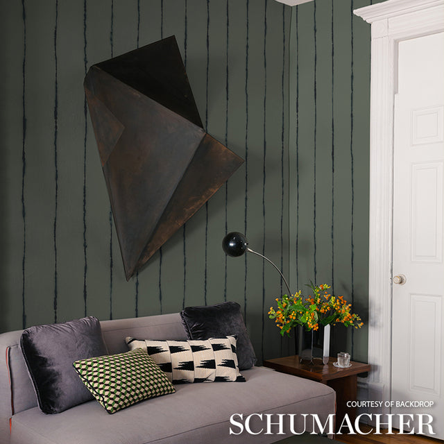 Ephemera Teal Gray by Backdrop Watercolor Stripe Wallpaper – Schumacher 5014872