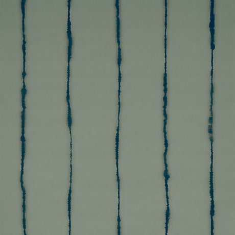 Ephemera wallpaper in teal gray by Backdrop for Schumacher, featuring hand-painted watercolor vertical stripes.