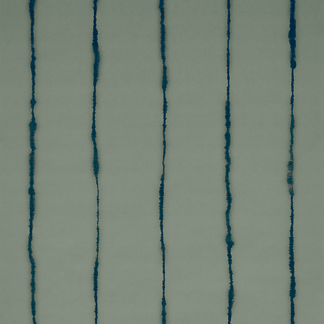 Ephemera wallpaper in teal gray by Backdrop for Schumacher, featuring hand-painted watercolor vertical stripes.