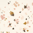 Backdrop Fairfarren wallpaper in warm pink with abstract paint stroke pattern, shown in room and close-up views.
