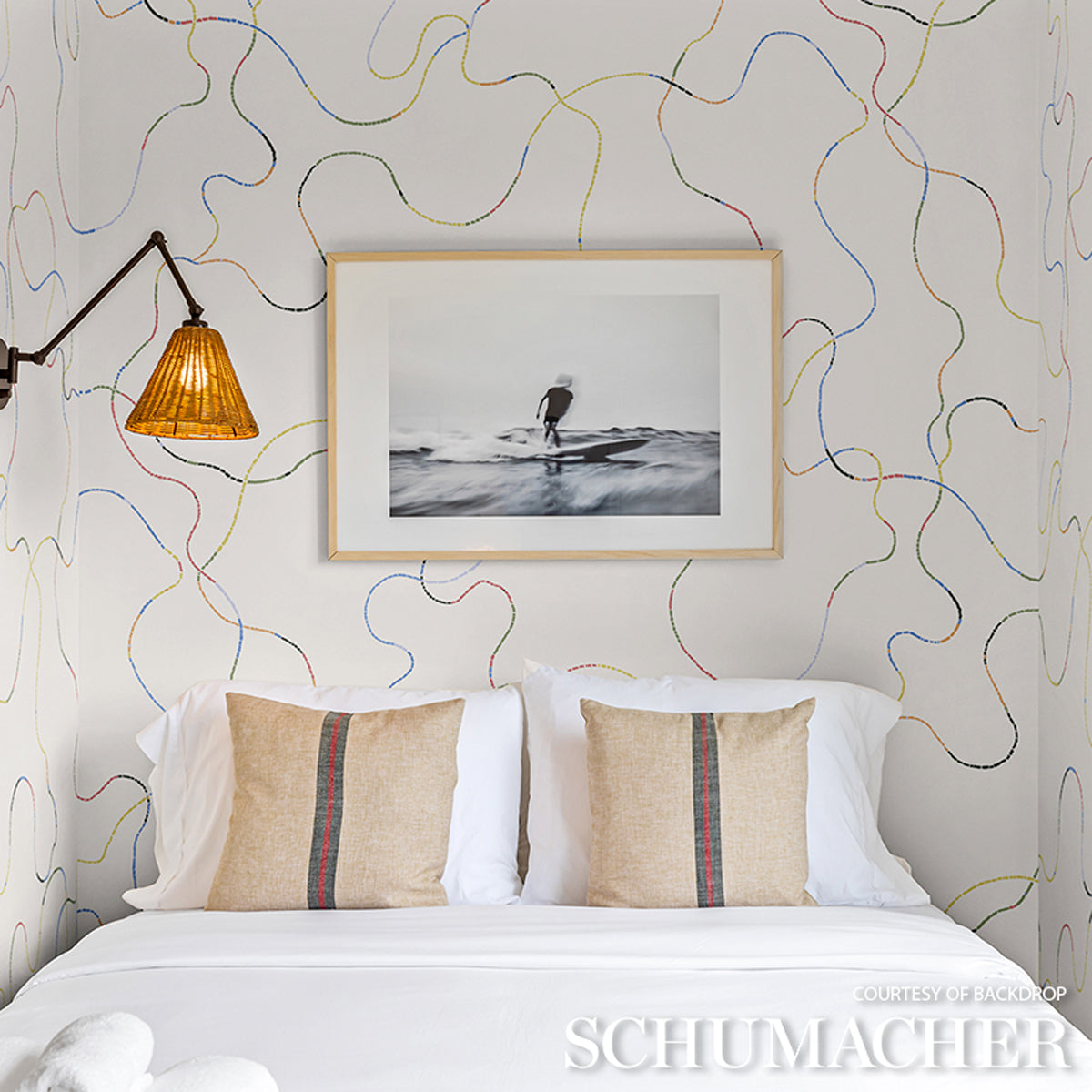 Turini Bright Multi by Backdrop Abstract Vermicelli Wallpaper – Schumacher 5014890
