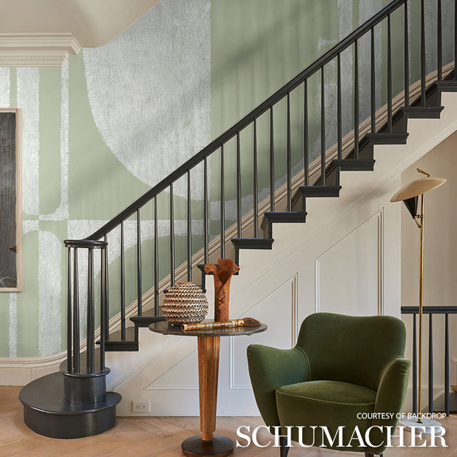 The Cloisters Panel Set Soft Green by Backdrop Abstract Architectural Mural Wallpaper – Schumacher 5014901
