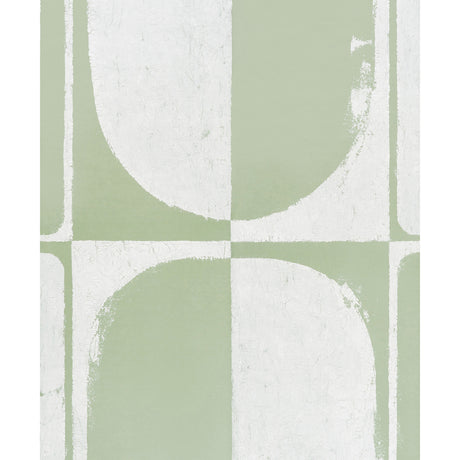 The Cloisters Panel Set in soft green by Backdrop for Schumacher, abstract architectural mural wallpaper with patinated plaster effect.
