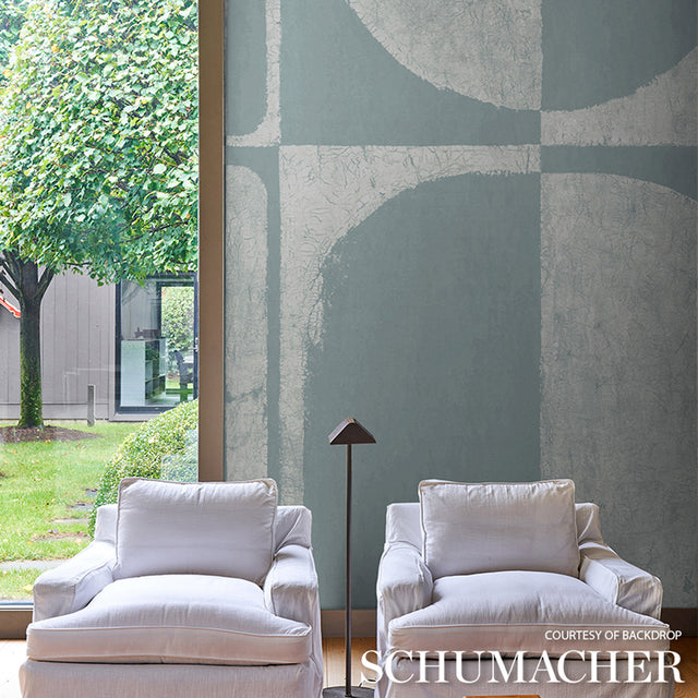 The Cloisters Panel Set Soft Blue by Backdrop Abstract Architectural Wallpaper – Schumacher 5014902