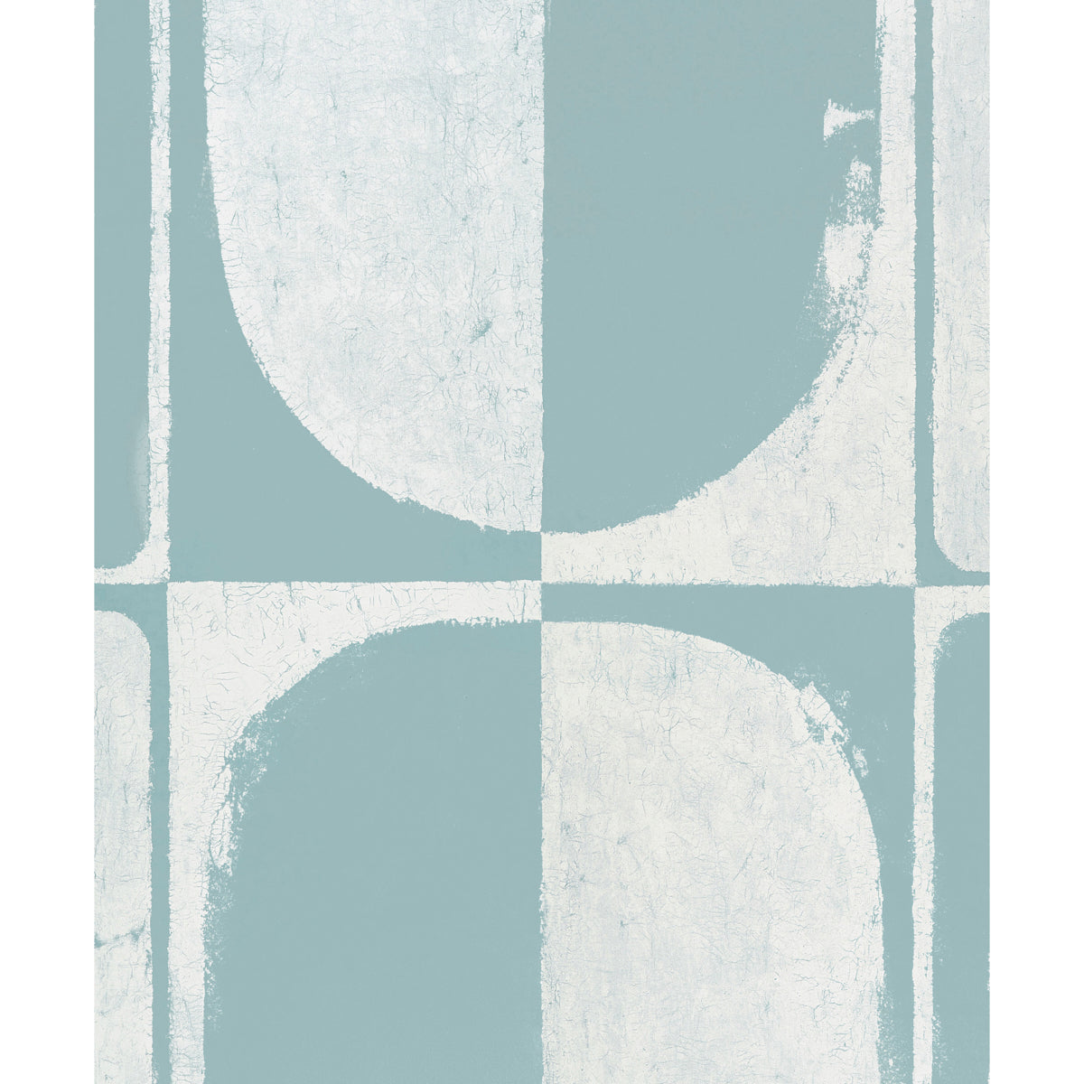 The Cloisters Panel Set in soft blue by Backdrop for Schumacher, featuring an abstract architectural pattern with a patinated plaster effect.