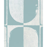 The Cloisters Panel Set in soft blue by Backdrop for Schumacher, featuring an abstract architectural pattern with a patinated plaster effect.