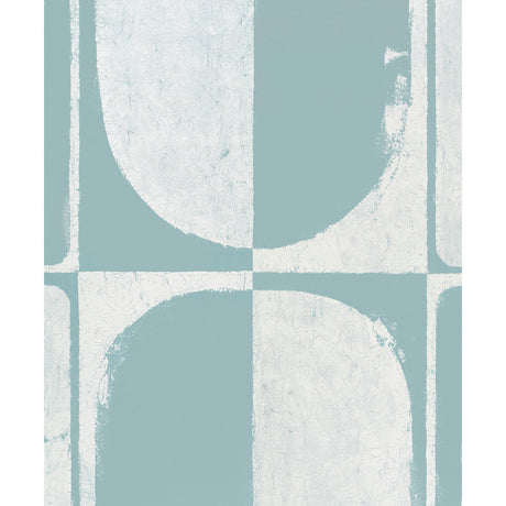 The Cloisters Panel Set in soft blue by Backdrop for Schumacher, featuring an abstract architectural pattern with a patinated plaster effect.