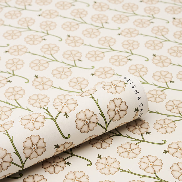 Gardenia Flax by Neisha Crosland Floral Stripe Wallpaper – Schumacher 5014920