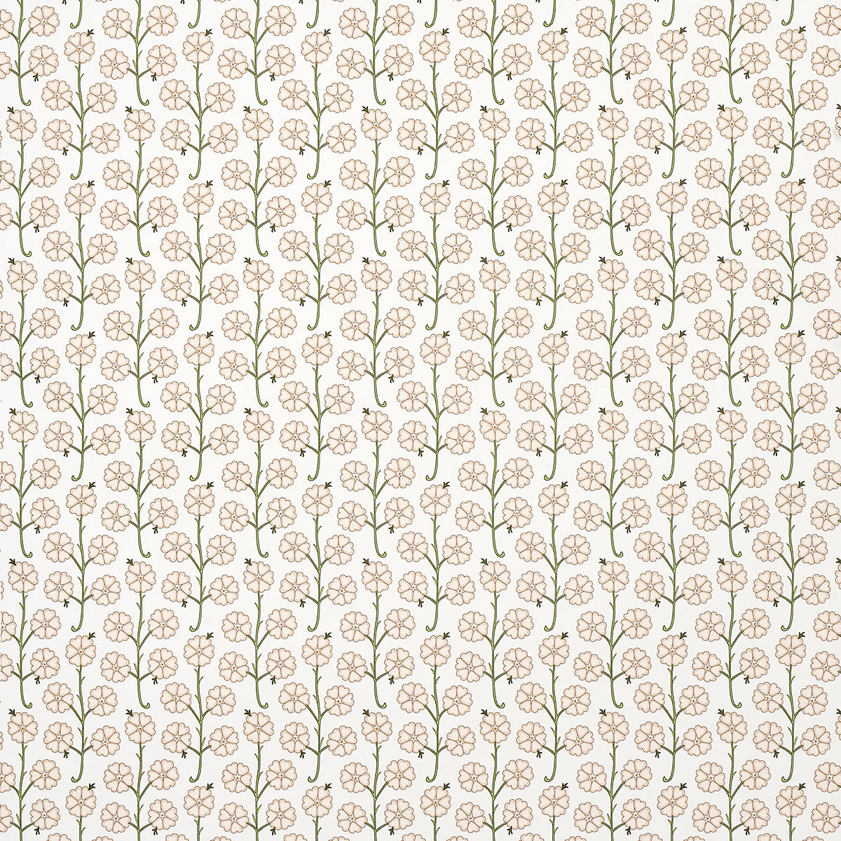 Gardenia wallpaper in Flax by Neisha Crosland for Schumacher, featuring a small-scale stylized floral pattern with delicate flower sprigs.