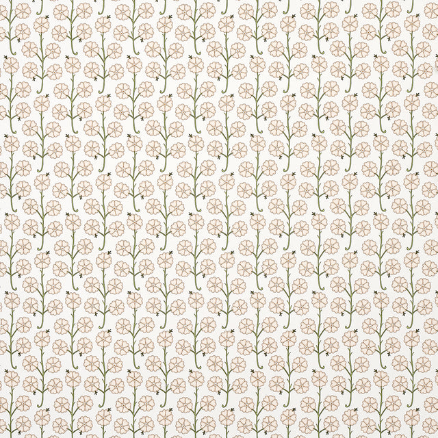 Gardenia wallpaper in Flax by Neisha Crosland for Schumacher, featuring a small-scale stylized floral pattern with delicate flower sprigs.