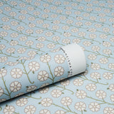 Gardenia Egg Blue by Neisha Crosland Small-Scale Floral Stripe Wallpaper – Schumacher 5014921
