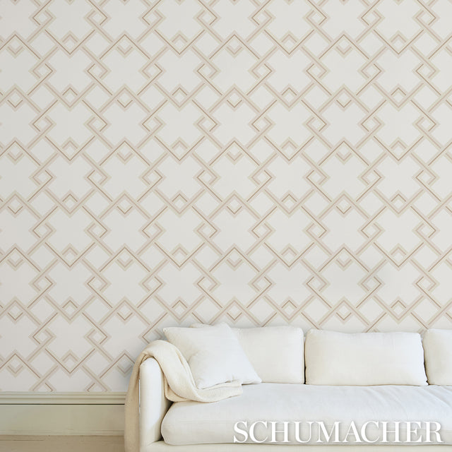 Mah Jong Light Ivory Lattice Wallpaper by Neisha Crosland – Schumacher 5014930