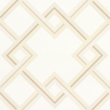Mah Jong by Neisha Crosland in Light Ivory, a large-scale interlocking lattice Art Deco wallpaper by Schumacher
