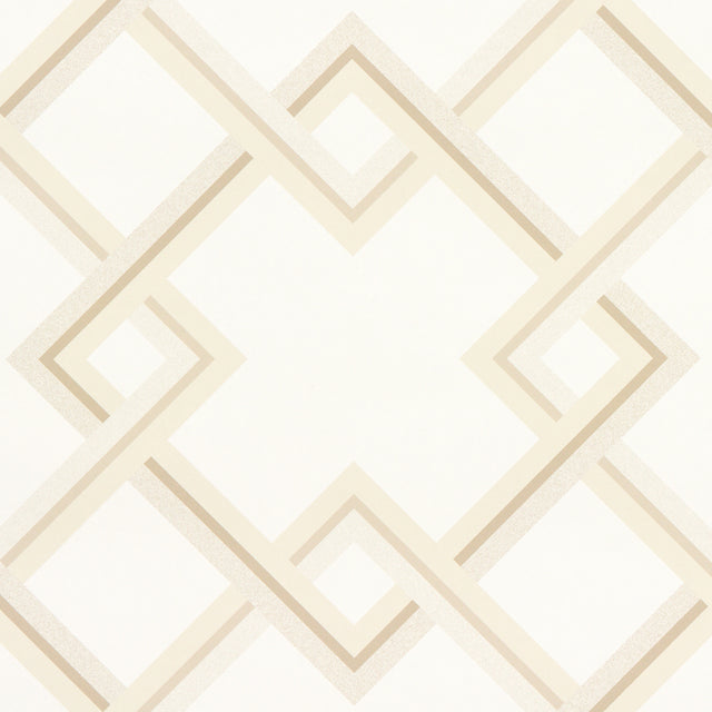Mah Jong by Neisha Crosland in Light Ivory, a large-scale interlocking lattice Art Deco wallpaper by Schumacher
