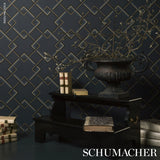 Mah Jong River Blue by Neisha Crosland Geometric Lattice Wallpaper – Schumacher 5014931