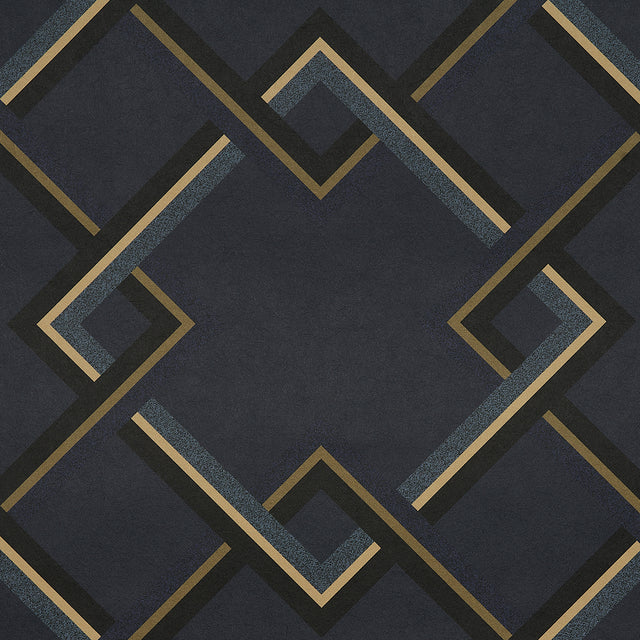 Mah Jong River Blue geometric lattice wallpaper by Neisha Crosland for Schumacher