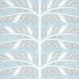 Thistle Mineral wallpaper by Neisha Crosland for Schumacher, featuring a stylized thistle motif in blue and white.
