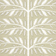 Thistle motif wallpaper in neutral by Neisha Crosland for Schumacher, featuring stylized botanical leaves in a repeating pattern.