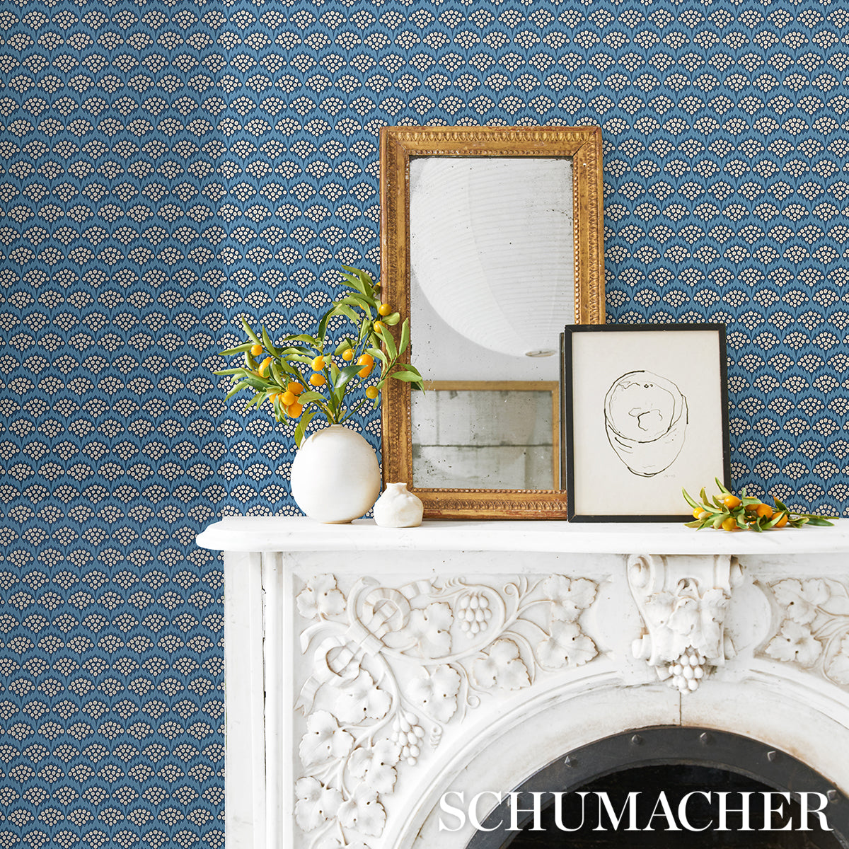 Pollen French Blue by Neisha Crosland Abstract Floral Wallpaper – Schumacher 5014960