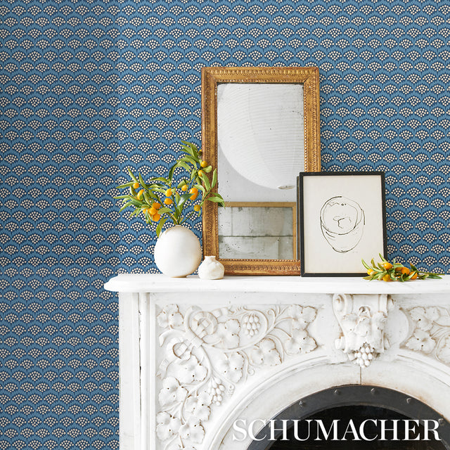 Pollen French Blue by Neisha Crosland Abstract Floral Wallpaper – Schumacher 5014960