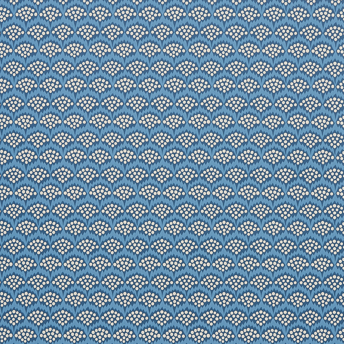 Pollen wallpaper in French Blue by Neisha Crosland for Schumacher, featuring a small-scale abstract floral pattern with scalloped effect.