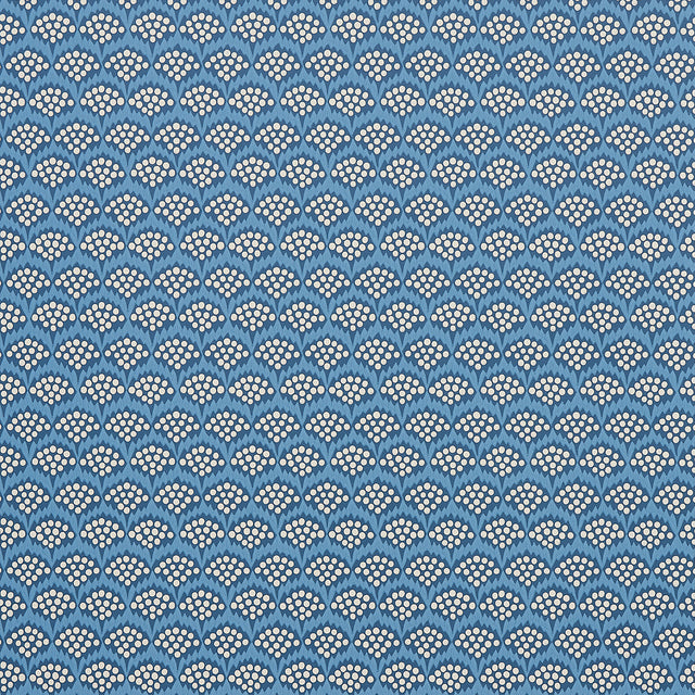 Pollen wallpaper in French Blue by Neisha Crosland for Schumacher, featuring a small-scale abstract floral pattern with scalloped effect.